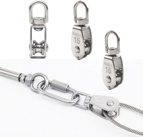 Luckkyme 6Pack Stainless Steel Wire Rope Crane Pulley Block M15 Lifting Crane Swivel Hook Single Pulley Block Hanging Wire Towing Wheel in Saudi Arabia