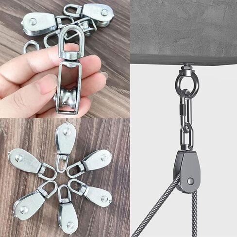 Luckkyme 6Pack Stainless Steel Wire Rope Crane Pulley Block M15 Lifting Crane Swivel Hook Single Pulley Block Hanging Wire Towing Wheel in Saudi Arabia