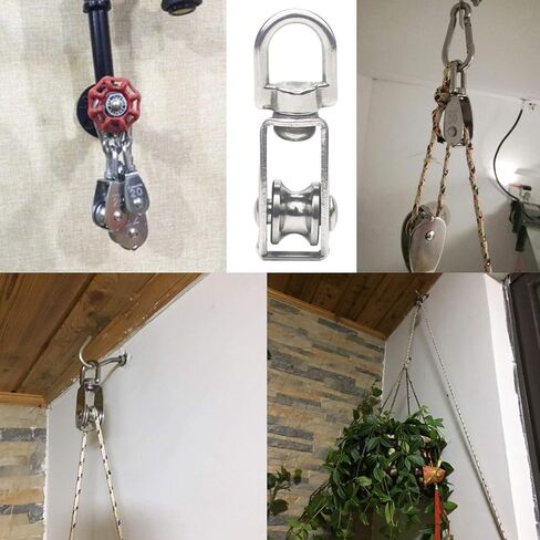Luckkyme 6Pack Stainless Steel Wire Rope Crane Pulley Block M15 Lifting Crane Swivel Hook Single Pulley Block Hanging Wire Towing Wheel in Saudi Arabia