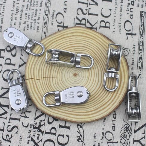 Luckkyme 6Pack Stainless Steel Wire Rope Crane Pulley Block M15 Lifting Crane Swivel Hook Single Pulley Block Hanging Wire Towing Wheel in Saudi Arabia