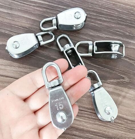 Luckkyme 6Pack Stainless Steel Wire Rope Crane Pulley Block M15 Lifting Crane Swivel Hook Single Pulley Block Hanging Wire Towing Wheel in Saudi Arabia