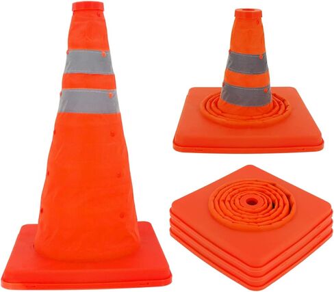 مخاريط المرور BBMi، 3 عبوات مخاريط مرورية مقاس 15.8 بوصة، مخروط أمان بتصميم قابل للطي، مخروط برتقالي مقاوم للماء لوقوف السيارات على الطرق، مخاريط بناء مع ياقة شرائط عاكسة in Kuwait