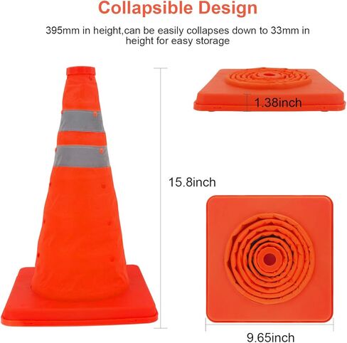 مخاريط المرور BBMi، 3 عبوات مخاريط مرورية مقاس 15.8 بوصة، مخروط أمان بتصميم قابل للطي، مخروط برتقالي مقاوم للماء لوقوف السيارات على الطرق، مخاريط بناء مع ياقة شرائط عاكسة in Kuwait