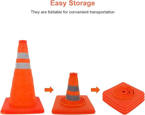 مخاريط المرور BBMi، 3 عبوات مخاريط مرورية مقاس 15.8 بوصة، مخروط أمان بتصميم قابل للطي، مخروط برتقالي مقاوم للماء لوقوف السيارات على الطرق، مخاريط بناء مع ياقة شرائط عاكسة in Kuwait