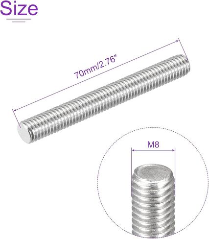 DMiotech 10 عبوات M8x70mm قضيب ملولب بالكامل 304 من الفولاذ المقاوم للصدأ خيوط اليد اليمنى قضيب شريط ترصيع المشابك ومسامير U in Saudi Arabia