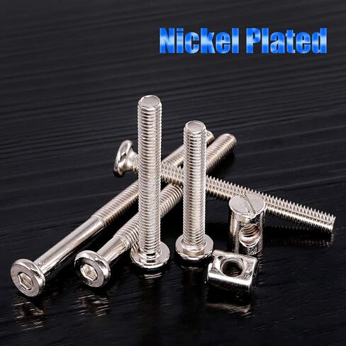 Glarks 100Pcs M6 x 35/45/55/65/75mm Hex Drive Socket Cap Furniture Barrel Screws Bolt Nuts Assortment Kit for Furniture, Cots, Babybeds, Crib, Chairs - Nickel Plated in Saudi Arabia