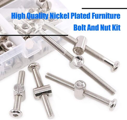 Glarks 100Pcs M6 x 35/45/55/65/75mm Hex Drive Socket Cap Furniture Barrel Screws Bolt Nuts Assortment Kit for Furniture, Cots, Babybeds, Crib, Chairs - Nickel Plated in Saudi Arabia