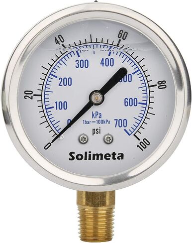 Solimeta 2-1/2" Dial Size,Glycerin Filled Pressure Gauge, 200psi Pressure Gauge, Hydraulic Pressure Gauge, Water Tank Pressure Gauge, 304 Stainless Steel Case, 1/4"NPT Rear Mount in Kuwait
