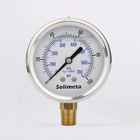 Solimeta 2-1/2" Dial Size,Glycerin Filled Pressure Gauge, 200psi Pressure Gauge, Hydraulic Pressure Gauge, Water Tank Pressure Gauge, 304 Stainless Steel Case, 1/4"NPT Rear Mount in Kuwait