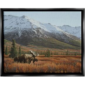 Stupell Industries Moose Rural Mountain Landscape رمادية مؤطرة قماش جدار الفن تصميم بواسطة كلينتون Jammer in Kuwait
