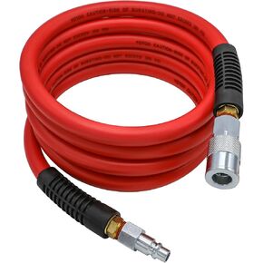 YOTOO خرطوم هواء 1/2 بوصة × 50 قدم، خرطوم ضاغط هواء هجين 300 رطل لكل بوصة مربعة، شديد التحمل، خفيف الوزن، مقاوم للالتواء، مرونة في جميع الأحوال الجوية مع مقيدات الانحناء، طقم تركيبات هواء 3/8 بوصة و1/4 بوصة، أحمر in Kuwait