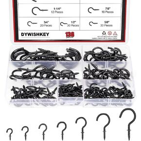 Cup Screw Hooks for Hanging, DYWISHKEY 136PCS 7 Sizes Cup Hooks Kit, Black Zinc Plated Screw-in Cup Hooks for Home, Office and Workplace (1/2", 5/8", 3/4", 7/8", 1'', 1-1/4", 1-1/2") in Saudi Arabia