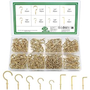 225 قطعة من خطافات المسمار من WUJIAQIU، خطاطيف تثبيت على شكل كأس، خطافات لولبية للسقف ذهبية صغيرة، خطافات مج معدنية على شكل حرف L للاستخدام الداخلي والخارجي على الحائط، أواني تعليق السلال، أضواء الزينة in Kuwait