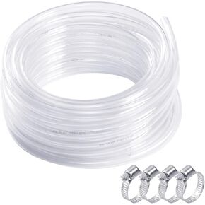 Ailadl 5/8 "ID أنابيب بلاستيكية شفافة، طول 50 قدمًا، أنابيب فينيل شفافة مرنة، تقاوم الالتواء، خالية من مادة BPA وغير سامة، آمنة لأنابيب حوض السمك، خرطوم خزان الأسماك، خرطوم شفاف متعدد الاستخدام مع 4 مشابك in Kuwait