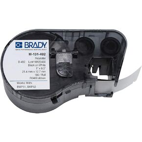 Brady M-131-492 Polyester B-492 Black on White Label Maker Cartridge, 1/2" Width x 1" Height, For BMP51/BMP53 Printers in Saudi Arabia