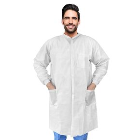 AMZ Medical Supply Disposable Lab Coats for Adults 4X-Large, Blue Medical Disposable Clothing 10 Pack, Splash-Proof SMS 40 GSM Lab Coats Disposable with Long Sleeves, Knit Collar, Cuffs, 3 Pockets