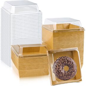50 Pack 5" Square Blue Paper Food Containers Bakery Boxes with Secure Lids Cookie Containers Cake Boxes Disposable Charcuterie Boxes for All Kinds of Snacks