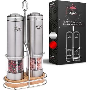 Electric Salt and Pepper Grinder Set With Light - Battery Operated Pepper Mills With Stand