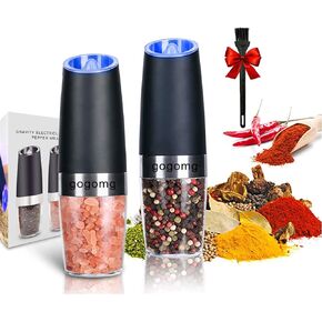 Electric Salt and Pepper Grinder Set, Gravity Sensor, Automatic Pepper Mill, One Hand Operation, Battery-Operated with Adjustable Coarseness, Blue Led Light (Black 1 Pack) in Kuwait