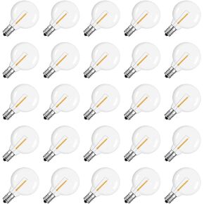 مصابيح الإضاءة البديلة Meconard G40 LED، 1.57 بوصة 1 وات مصابيح LED مقاومة للكسر لأضواء سلسلة داخلية وخارجية، مآخذ قاعدة لولبية E12 أو C7، أبيض دافئ، 50 حزمة