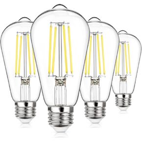 لمبة MAXvolador Vintage LED Edison قابلة للتعتيم بقدرة 60 وات تعادل 850 لومن، مصابيح إضاءة Edison 6W ضوء النهار الأبيض 5000K، لمبة خيوط LED ST58 العتيقة قاعدة E26، CRI 85+، زجاج شفاف، حزمة من 4