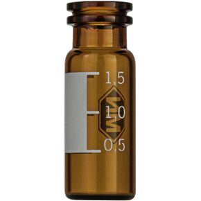 MACHEREY-NAGEL 702712 قارورة برقبة سريعة، N11، 1.5 مل، 11.6 × 32.0 مم، كهرمان، ملصق + مقياس، قاع مسطح، عريض، زجاج من الدرجة الهيدروليكية الأولى (عبوة من 100) in Kuwait