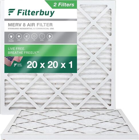Filterbuy 20x20x1 Air Filter MERV 8 Dust Defense (2-Pack), Pleated HVAC AC Furnace Air Filters Replacement (Actual Size: 19.50 x 19.50 x 0.75 Inches) in Kuwait