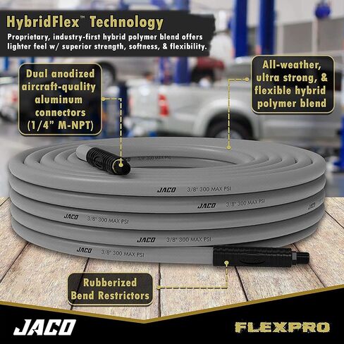 JACO FlexPro Hybrid Air Hose (3/8" x 50 ft) | Dual 1/4" M-NPT Fittings (Storm Gray) in Saudi Arabia