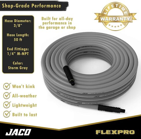 JACO FlexPro Hybrid Air Hose (3/8" x 50 ft) | Dual 1/4" M-NPT Fittings (Storm Gray) in Saudi Arabia