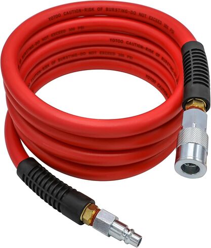 YOTOO Air Hose 1/2 in. x 6 ft, 300 PSI Hybrid Lead-in Air Compressor Hose, Heavy Duty, Lightweight, Kink Resistant, All-Weather Flexibility with 3/8" Industrial Air Fittings and Bend Restrictors, Red in Kuwait