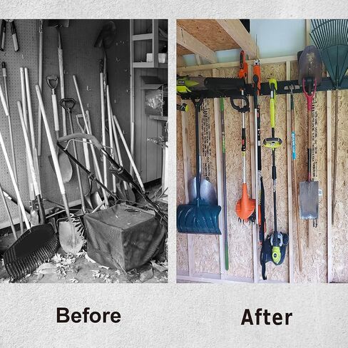 CHARMOUNT Garage Storage Wall Organizer, Wall Mount Rack Hooks Heavy Duty Garden Tool Organizer and Storage, 48 Inch Wall Mount Tool Organization with 6 Hooks, Tracks Max Load 600lbs in Kuwait