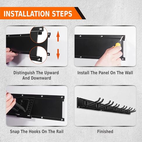 CHARMOUNT Garage Storage Wall Organizer, Wall Mount Rack Hooks Heavy Duty Garden Tool Organizer and Storage, 48 Inch Wall Mount Tool Organization with 6 Hooks, Tracks Max Load 600lbs in Kuwait