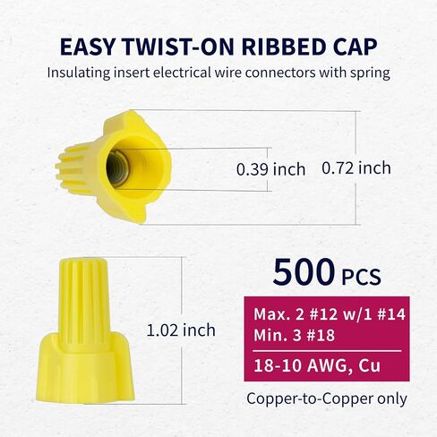 ZONE INDUSTRY CORP. 500 PCS, Electrical Insulating Wire Connectors, Metal Spring Terminal Nuts, Caps for Quick Connection, AWG22-10, Red in Saudi Arabia