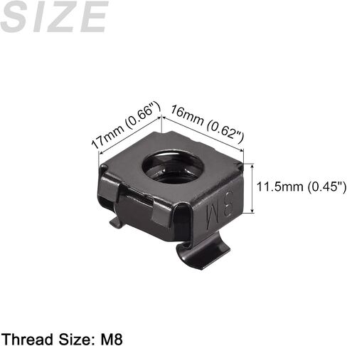 صواميل قفص METALLIXITY (M8x17mm) 10 قطع، أقفاص الأجهزة ذات الفتحات المربعة المطلية بالزنك والفولاذ الكربوني - لرف خزانة رف الخادم، أسود in Saudi Arabia