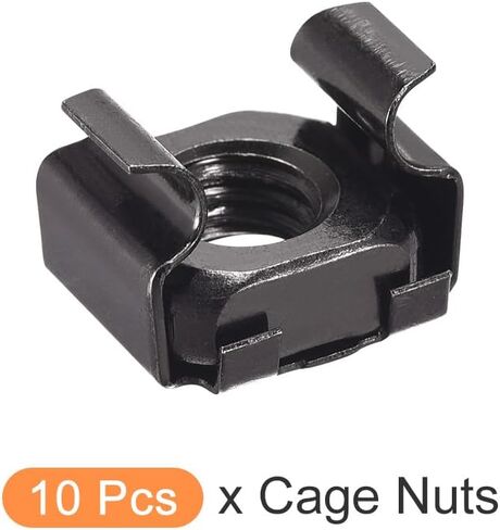 صواميل قفص METALLIXITY (M8x17mm) 10 قطع، أقفاص الأجهزة ذات الفتحات المربعة المطلية بالزنك والفولاذ الكربوني - لرف خزانة رف الخادم، أسود in Saudi Arabia
