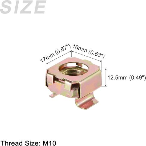 صواميل قفص معدنية (M10x17 مم) 20 قطعة، أقفاص الأجهزة ذات الفتحات المربعة المطلية بالزنك من الفولاذ الكربوني - لرفوف خزانة رف الخادم، لون نحاسي in Kuwait