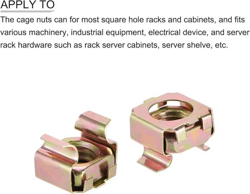 صواميل قفص معدنية (M10x17 مم) 20 قطعة، أقفاص الأجهزة ذات الفتحات المربعة المطلية بالزنك من الفولاذ الكربوني - لرفوف خزانة رف الخادم، لون نحاسي in Kuwait