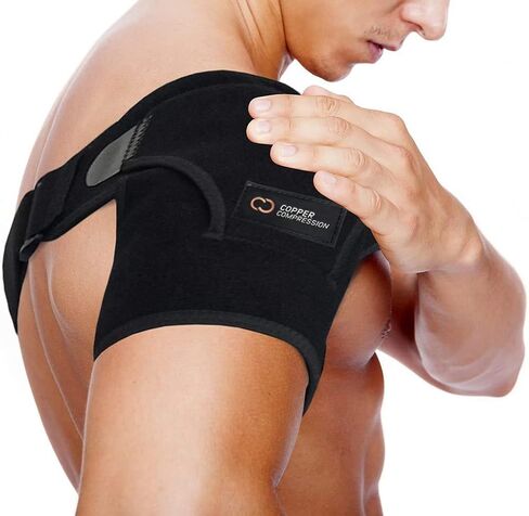 Copper Compression Shoulder Brace - Copper Infused Immobilizer for Torn Rotator Cuff, AC Joint Pain Relief, Dislocation, Arm Stability, Injuries, & Tears - Adjustable Fit for Men & Women in Kuwait