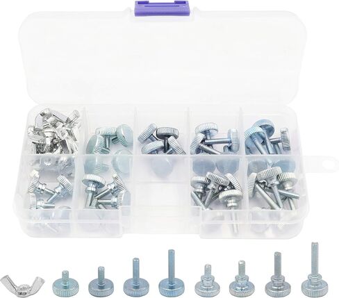 40 قطعة برغي يدوي مخرش من LBY ، M3 / M4 / M5 / M6 مسامير إبهام ملولبة بالكامل (خطوة واحدة ) وصواميل أجنحة مجموعة متنوعة من 8 أنواع ، مجلفن من الصلب الكربوني in Kuwait