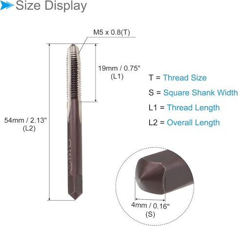 CoCud Hand Threading Taps, M5 x 0.8 Thread, Metric Alloy Tool Steel Screw Tapping Taper Bottom Tap - (Applications: for Machine Thread Repair), 2-Pairs in Kuwait