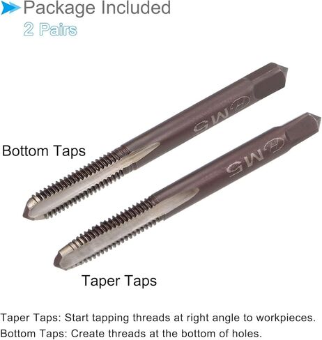 CoCud Hand Threading Taps, M5 x 0.8 Thread, Metric Alloy Tool Steel Screw Tapping Taper Bottom Tap - (Applications: for Machine Thread Repair), 2-Pairs in Kuwait