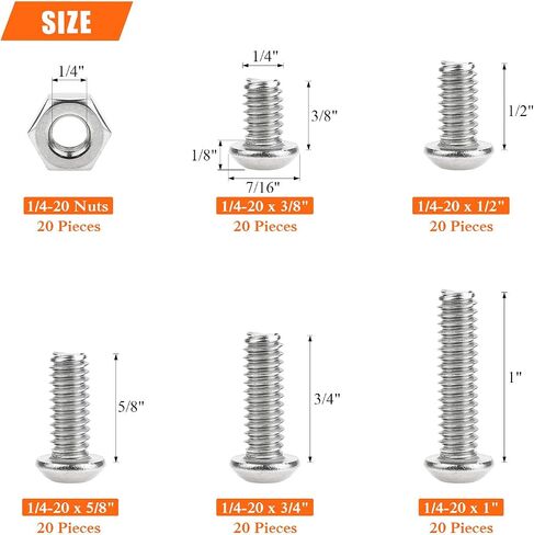 HELIFOUNER 120 Pieces 5 Sizes 304 Stainless Steel 1/4-20 x 3/8" 1/2" 5/8" 3/4" 1" UNC Thread Hex Button Head Cap Bolts Kit in Saudi Arabia