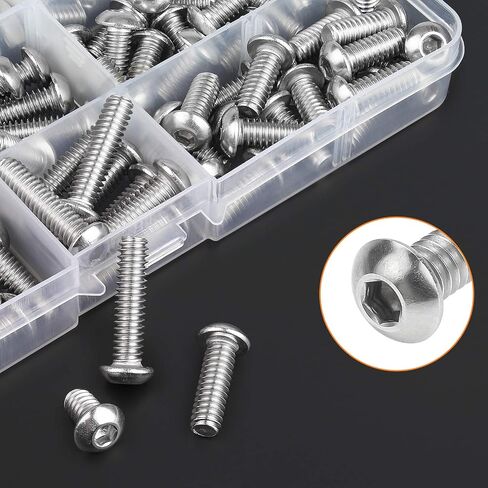 HELIFOUNER 120 Pieces 5 Sizes 304 Stainless Steel 1/4-20 x 3/8" 1/2" 5/8" 3/4" 1" UNC Thread Hex Button Head Cap Bolts Kit in Saudi Arabia