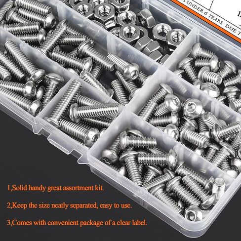 HELIFOUNER 120 Pieces 5 Sizes 304 Stainless Steel 1/4-20 x 3/8" 1/2" 5/8" 3/4" 1" UNC Thread Hex Button Head Cap Bolts Kit in Saudi Arabia