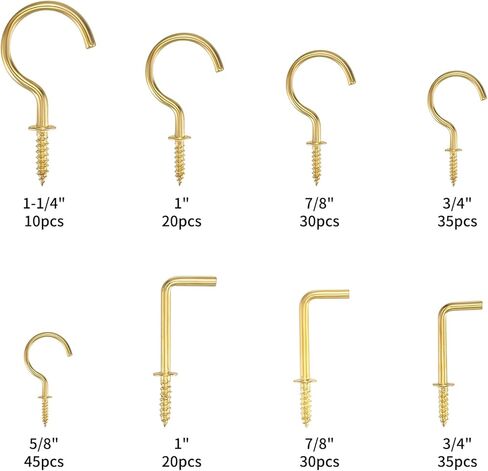 225 قطعة من خطافات المسمار من WUJIAQIU، خطاطيف تثبيت على شكل كأس، خطافات لولبية للسقف ذهبية صغيرة، خطافات مج معدنية على شكل حرف L للاستخدام الداخلي والخارجي على الحائط، أواني تعليق السلال، أضواء الزينة in Kuwait