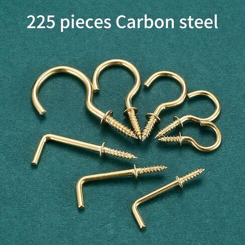 225 قطعة من خطافات المسمار من WUJIAQIU، خطاطيف تثبيت على شكل كأس، خطافات لولبية للسقف ذهبية صغيرة، خطافات مج معدنية على شكل حرف L للاستخدام الداخلي والخارجي على الحائط، أواني تعليق السلال، أضواء الزينة in Kuwait