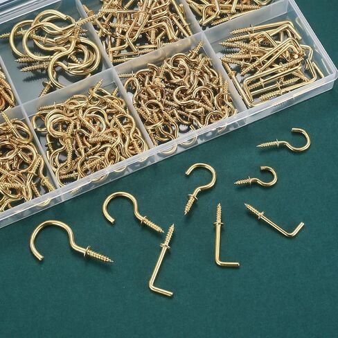 225 قطعة من خطافات المسمار من WUJIAQIU، خطاطيف تثبيت على شكل كأس، خطافات لولبية للسقف ذهبية صغيرة، خطافات مج معدنية على شكل حرف L للاستخدام الداخلي والخارجي على الحائط، أواني تعليق السلال، أضواء الزينة in Kuwait