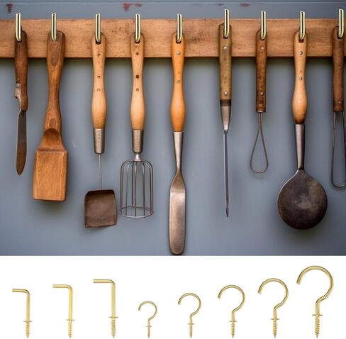 225 قطعة من خطافات المسمار من WUJIAQIU، خطاطيف تثبيت على شكل كأس، خطافات لولبية للسقف ذهبية صغيرة، خطافات مج معدنية على شكل حرف L للاستخدام الداخلي والخارجي على الحائط، أواني تعليق السلال، أضواء الزينة in Kuwait