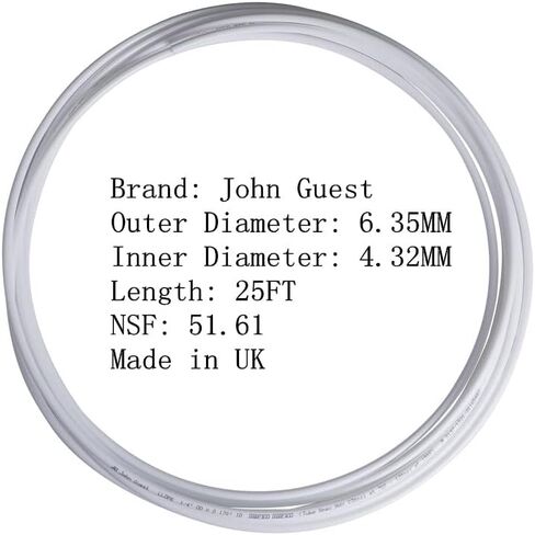 John Guest 1/4 بوصة أنابيب بلاستيكية من البولي إيثيلين أنابيب خرطوم مياه مرنة لأنظمة التناضح العكسي وصانعات الثلج في الثلاجة وحوض السمك NSF 51,61 شهادة (أبيض 25FT) in Kuwait