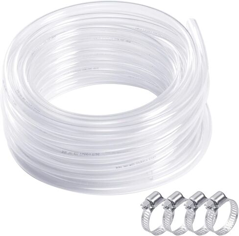 Ailadl 5/8 "ID أنابيب بلاستيكية شفافة، طول 50 قدمًا، أنابيب فينيل شفافة مرنة، تقاوم الالتواء، خالية من مادة BPA وغير سامة، آمنة لأنابيب حوض السمك، خرطوم خزان الأسماك، خرطوم شفاف متعدد الاستخدام مع 4 مشابك in Kuwait